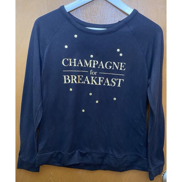 AMBRIELLE Sleepwear Shirt Long Sleeve Graphic Loungewear Womens S Black Gold - Picture 2 of 9